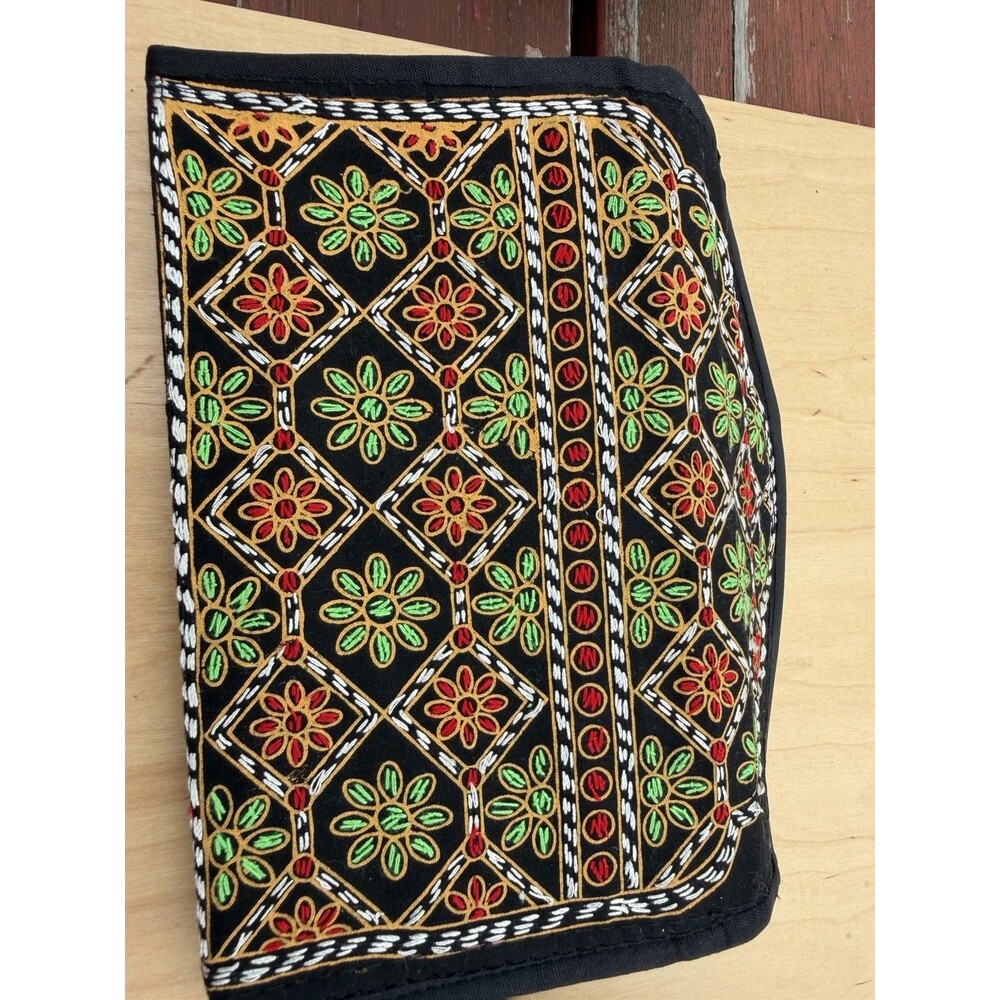 Handmade Indian Embroidered Clutch Bag With Geometric Floral Patterns